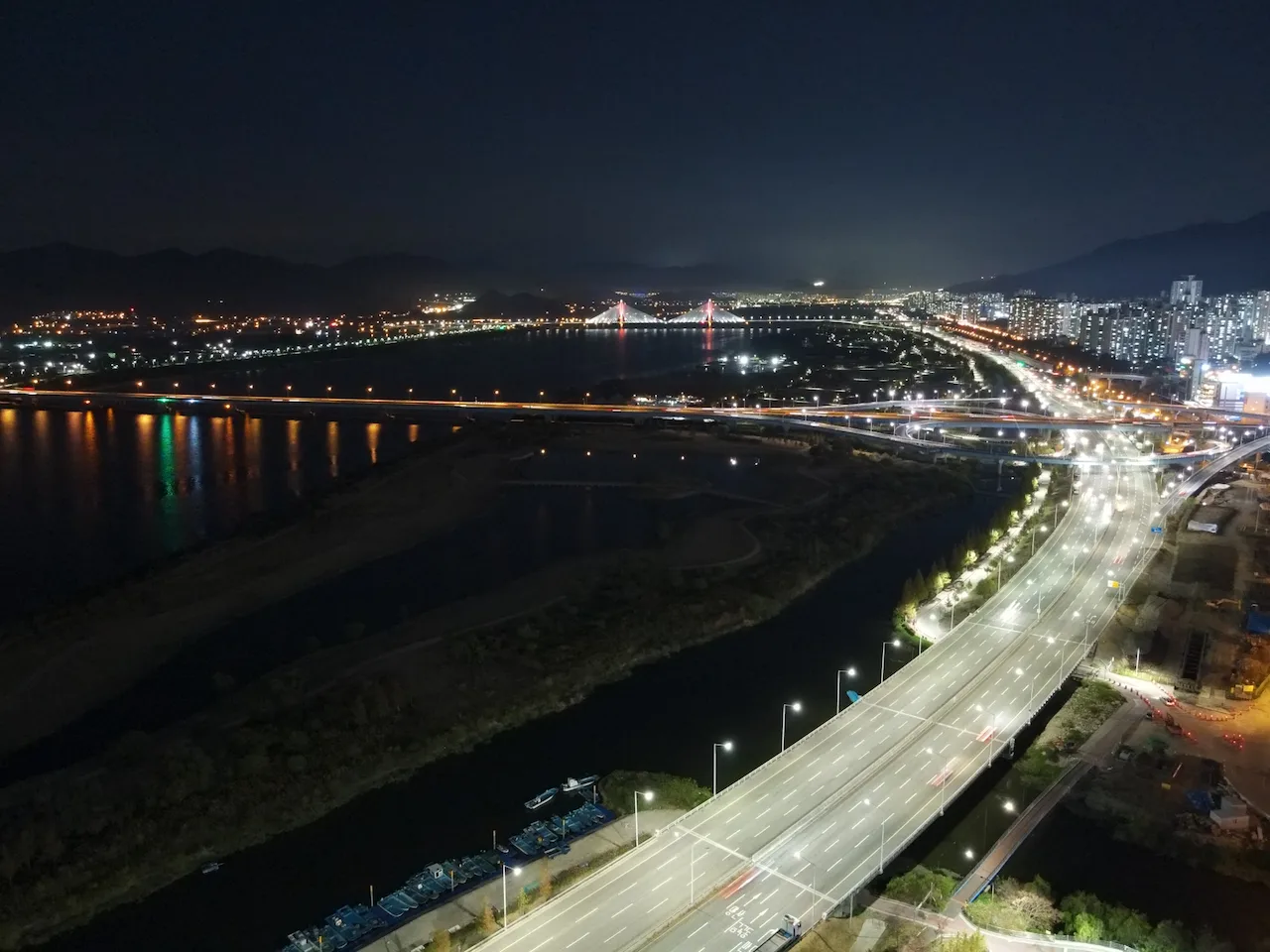 Night view over the Nakdong River in Busan