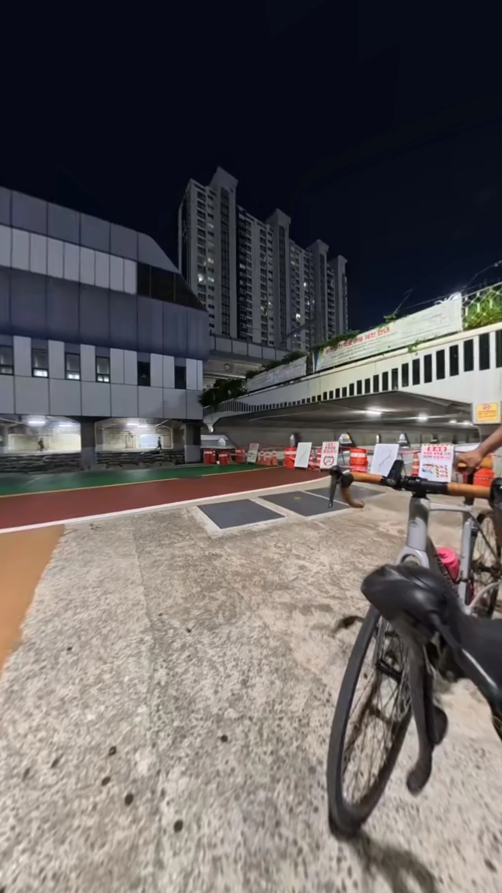 Blocked Oncheoncheon bicycle path near Jangjeon Station at night